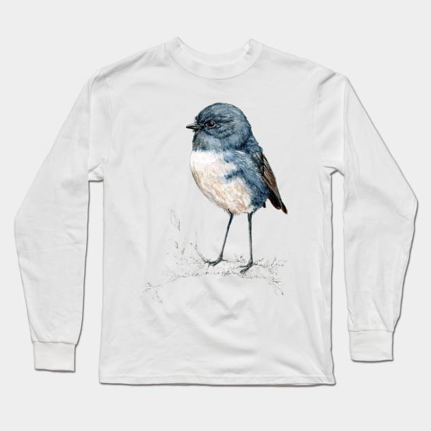 Mr Toutouwai , New Zealand native Robin bird Long Sleeve T-Shirt by EmilieGeant